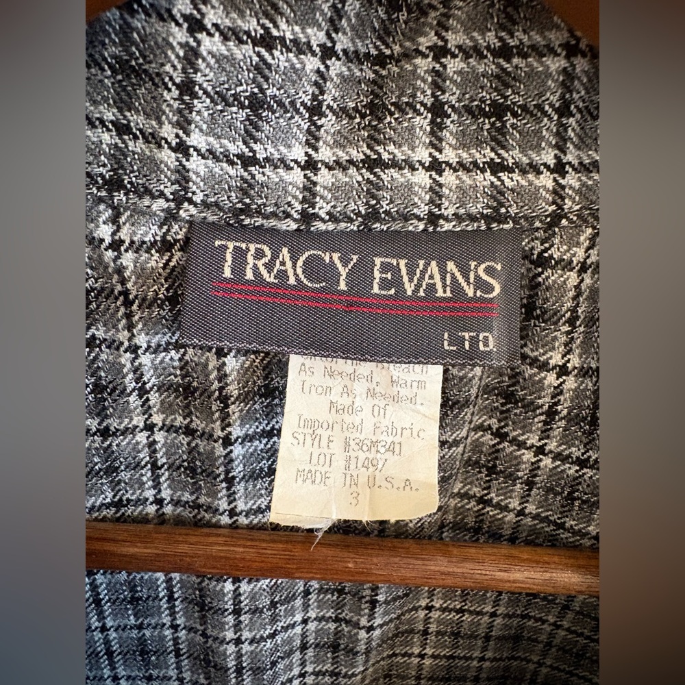 Vintage 90s Sleeveless Gray Plaid Zip-Front Dress with Collar USA Size 3 (XS/S) - Picture 3 of 8